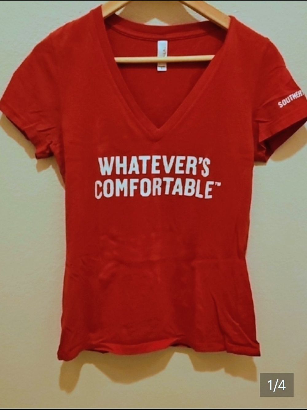 Abella Red V-Neck Tee with White Chest Script